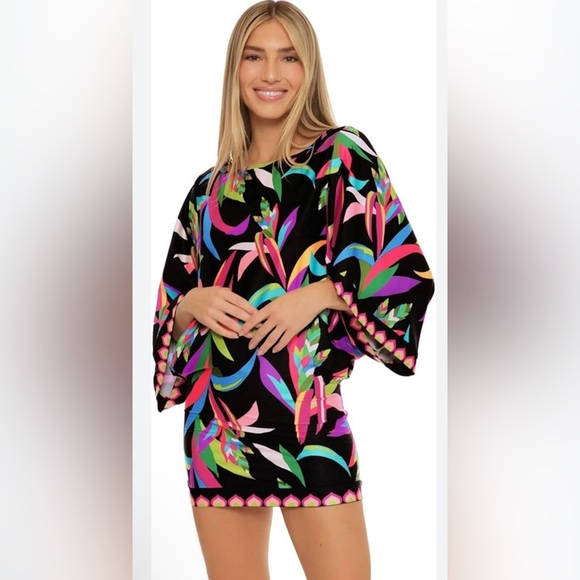 NWT Trina Turk Birds of Paradise Tunic Swimsuit Cover Up Dress Beach Small - Picture 1 of 9